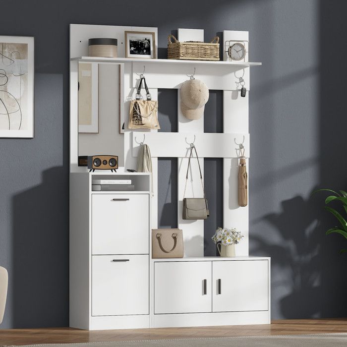 Porte-manteau pour Lentrée miroir et patère armoire murale armoire à chaussures multifonctionnelle blanc 120x30x180cm