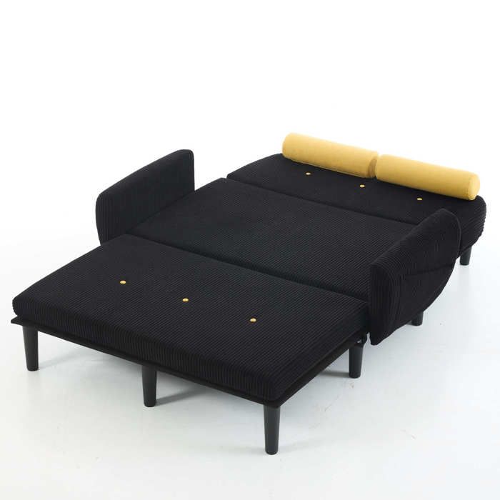 Canapé 2 places modulable noir en velours côtelé dossier réglable couchage avec rangement