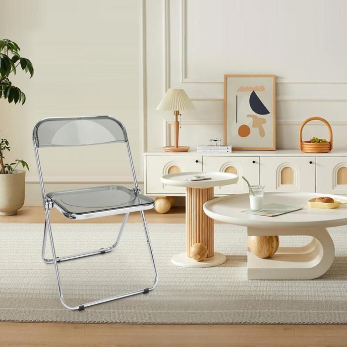 MIPAN.Chaise Pliante Empilable En Acrylique Gris - Chaise De Salle À Manger 46 × 46 × 77 CM Pour Salon