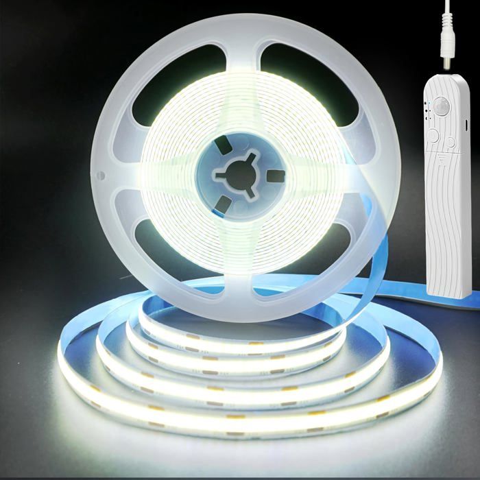 Bande LED COB avec Détecteur de Mouvement Variateur et Recharge USB 5V Batterie intégrée 1500mAh Trois Modes 9 84pieds/3m Blanc fr
