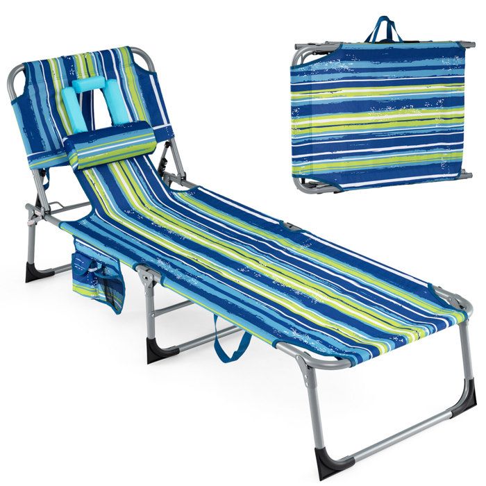 Chaise de bronzage pliante avec trou visage et bras dossier réglable transat confortable pour plage et piscine