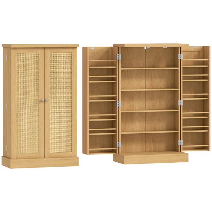 YWJ Armoire Cuisine Rotin Naturel 104cm 5 Niveaux 12 Compartiments Épices Réglable