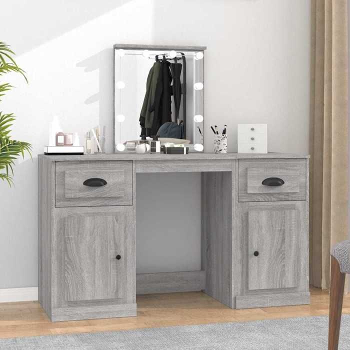 vidaXL Coiffeuse LED sonoma gris 130x50x132 5 cm grand meuble maquillage éclairé design scandinave