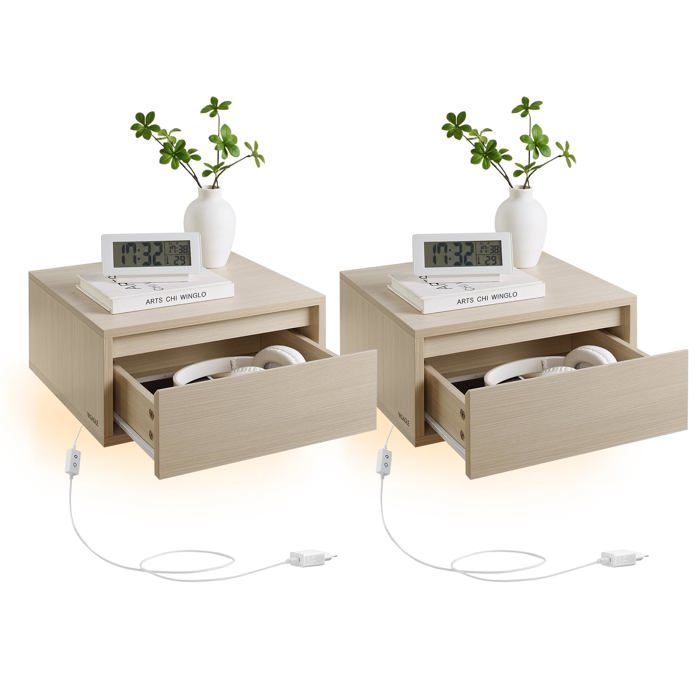 Tables de Chevet Suendues Lot de 2 Tiroir Lumière 3 Couleurs Beige Naturel Beige Naturel CHEVET