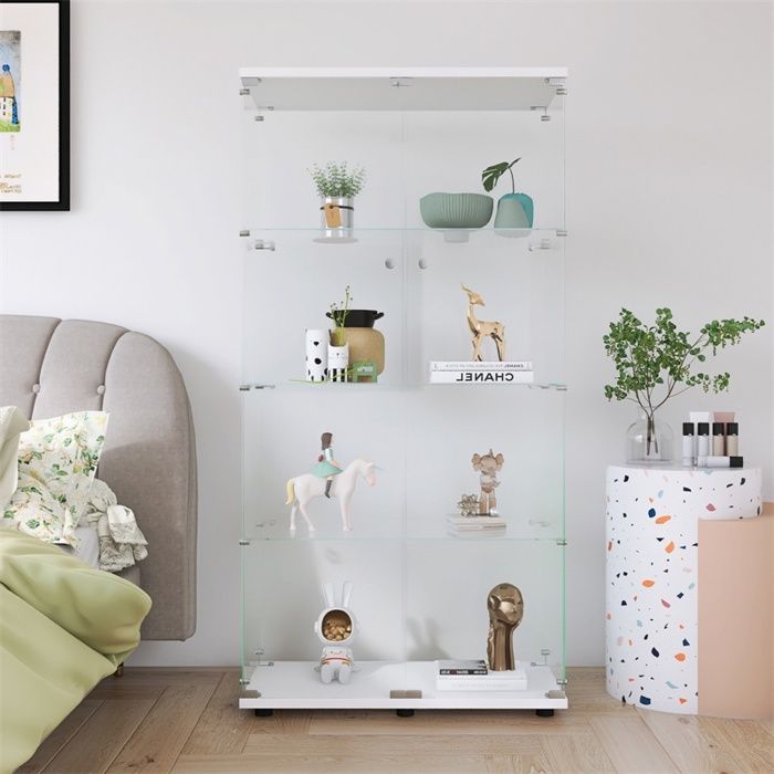 Vitrine en verre 80.5x36.5x164cm - Vitrine à 2 portes et 4 niveaux avec serrure à clé verre trempé - Meuble dexposition - Blanc Vitrine en verre 80.5x36.5x164cm - Vitrine à 2 portes et 4 niveaux avec serrure à clé verre trempé - Meuble dexposition - Blanc