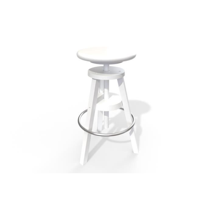 tabouret de bar - abc meubles - couleur blanc - bois massif - dimensions 59/80x45x45