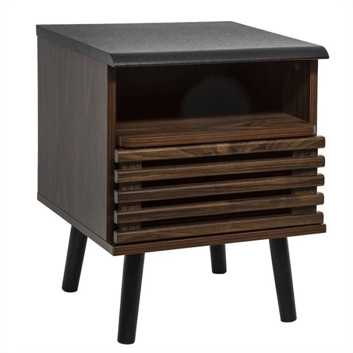 table de chevet - atmosphera - asmar - 1 porte - noir et naturel foncé - contemporain - design