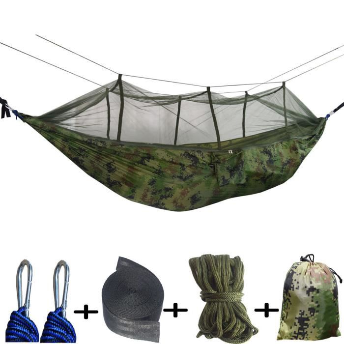 Hamac Avec Moustiquaire Anyoo - En Coton Et Polyester, Capacité 200 Kg - Avec Sangles D'Arbre Et Sac De Transport