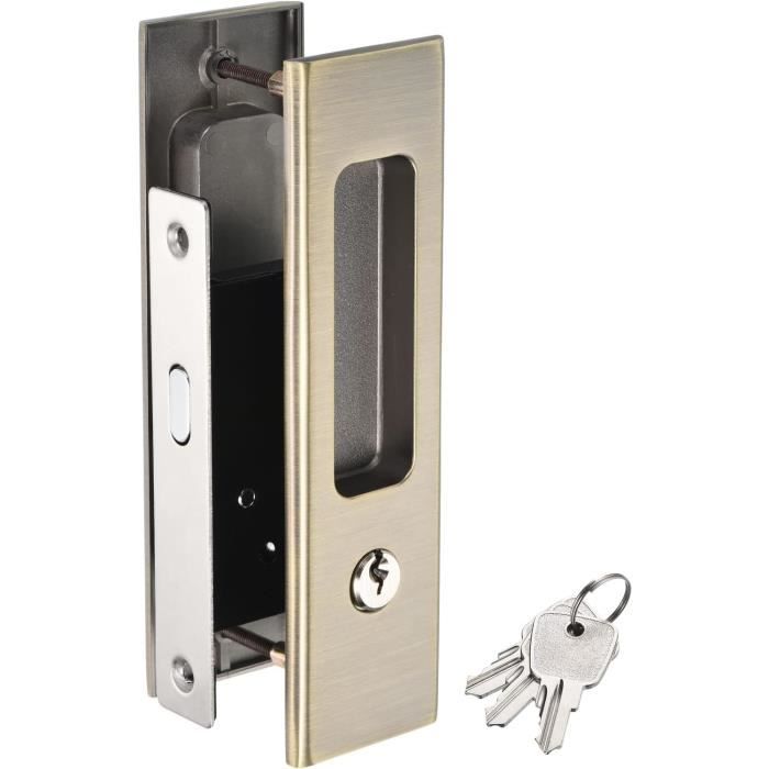 Serrure De Porte Coulissante Carré Poignée Avec Serrure Porte Coulissante 66Mm Noir Poignée De