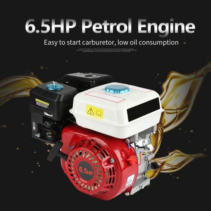 6,5HP 168F Moteur à essence thermique (20 mm Arbre, Alarme manque d'huile, 4 Temps, 1 Cylindre, Refroidissement à air) HB020