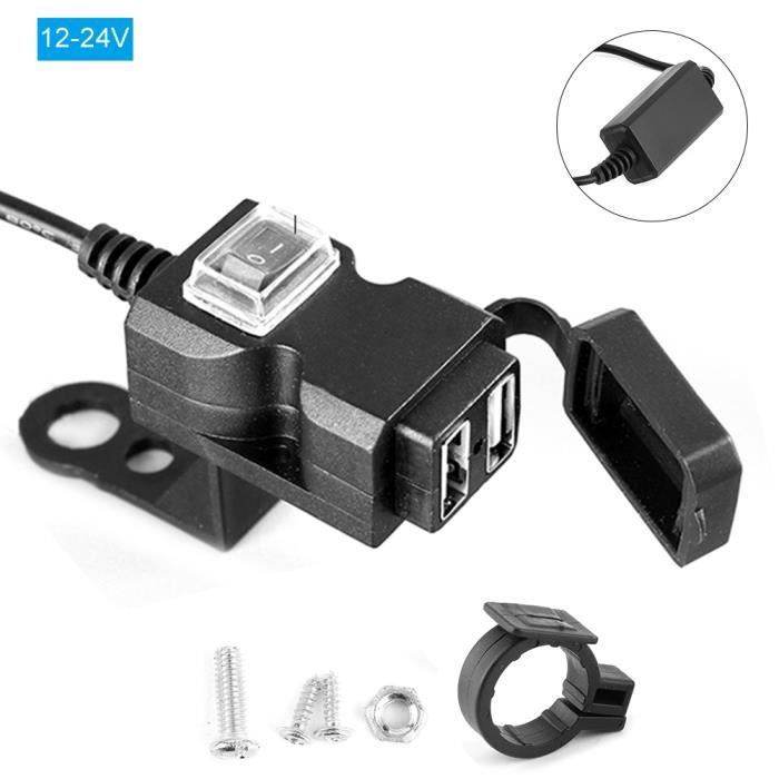 JIN 12V Chargeur moto double port USB chargeur de guidon étanche 5V 1A - 2.1A adaptateur prise de courant pour téléphone(12-24V )