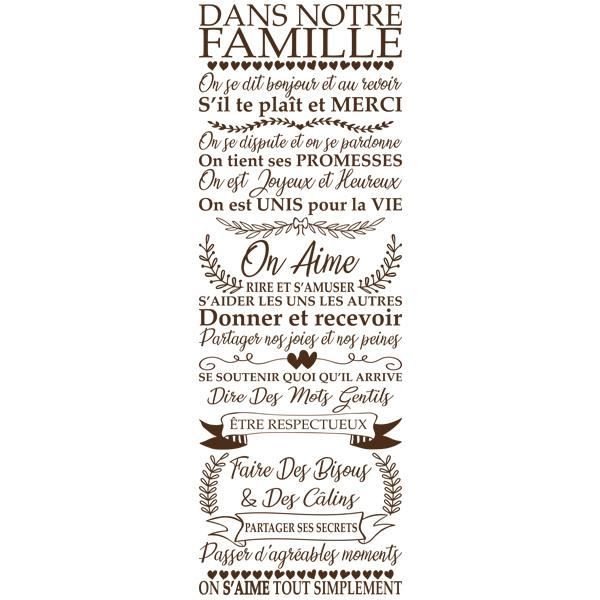 Sticker Vintage Citation Texte Dans Notre Famille(140x49 cm) MARRON  TEX050 - Cdiscount Maison