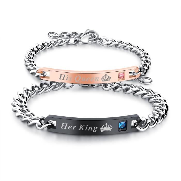 2 pièce acier inoxydable bracelet lien poignet argent noir rose gourmette chaine homme,femme couple amoureux bracelets