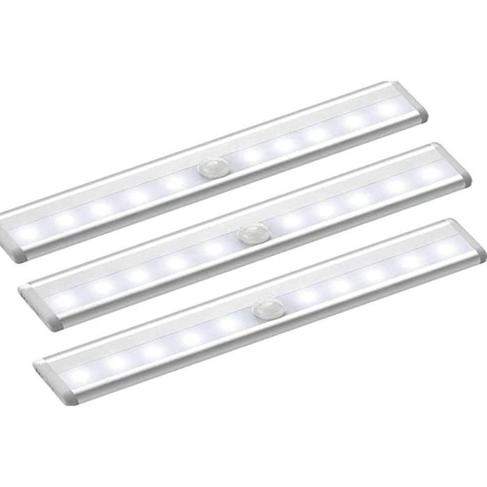 AJW-Lot de 3 Lumière Armoire 10 LEDs de Capteur de Mouvement sans Fil à Piles Lampe de Placard LED avec Bande Magnétique pour [222]