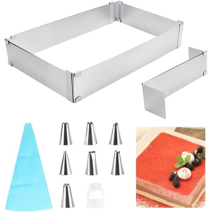 Cadre Pâtisserie Rectangulaire Réglable 18-52 Cm – Acier Inoxydable + 2 Spatules – Moule Gâteau Carré Extensible