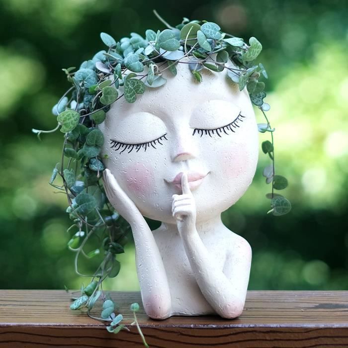 Planteur de visage pots planteur de tête yeux fermés visage pot de fleurs  plante