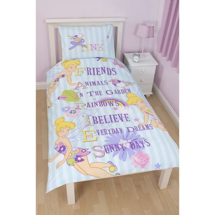 DOTERO Parure De Lit 90x190cm Fée Clochette Et La Fée Des Pirates - Housse De Couette Microfibre Enfant