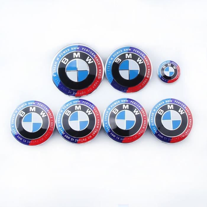 KIT 7 Badge LOGO Embleme BMW Édition Limitée Co-brandée Capot 82mm+ Coffre 74mm +Volant + 4 X Cache Moyeu 68mm