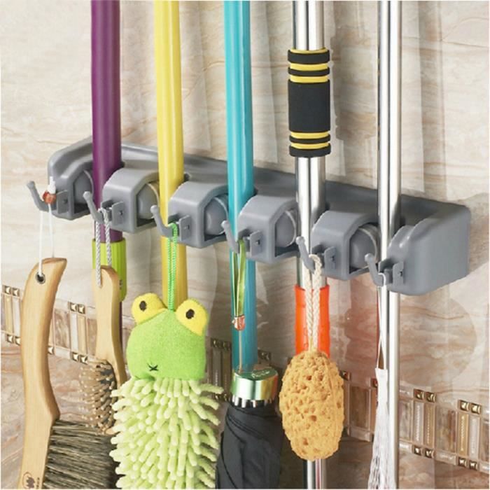 MSV Accroche Balais 4 Crochets – Fixation Murale Pour 3 Balais + Accessoires – Organisation Parfaite Maison & Garage