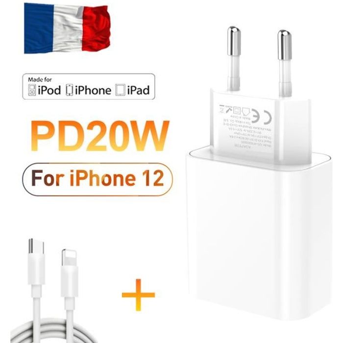 Chargeur Rapide iPhone 13, Adaptateur Secteur USB C 20W Apple 12, Type C  Charger Prise pour iPhone 13 Mini-12 Pro Max-11 Pro-X[84] - Cdiscount  Téléphonie