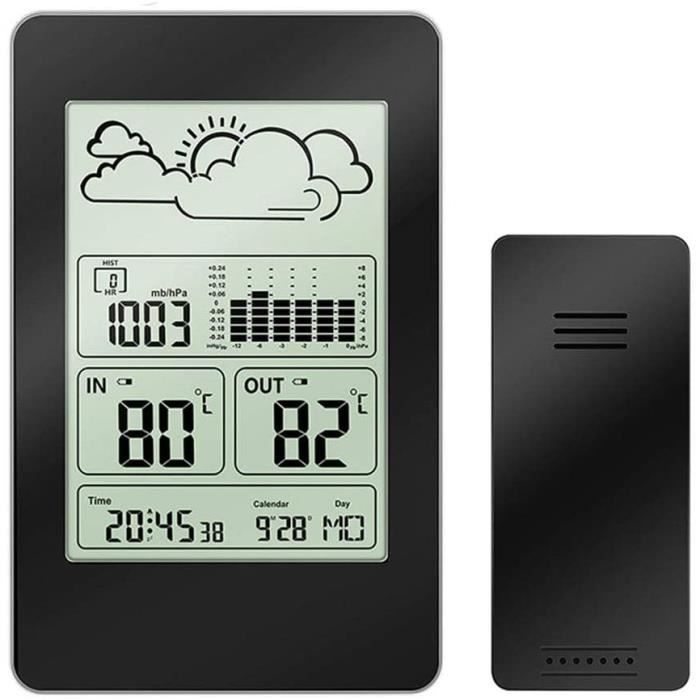 Station Météo Sans Fil OFFCUP – Thermomètre Hygromètre Int/Ext – Prévisions 8h – Réveil – Écran LCD – DCF Allemagne