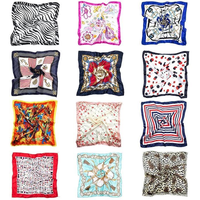 Digitek Foulard Carré Femmes Foulard Femme soie,Square Motif d/'Impression Satin de Soie Bandanas Cheveux Bandeau Mouchoir Echarpe Carré 90×90CM