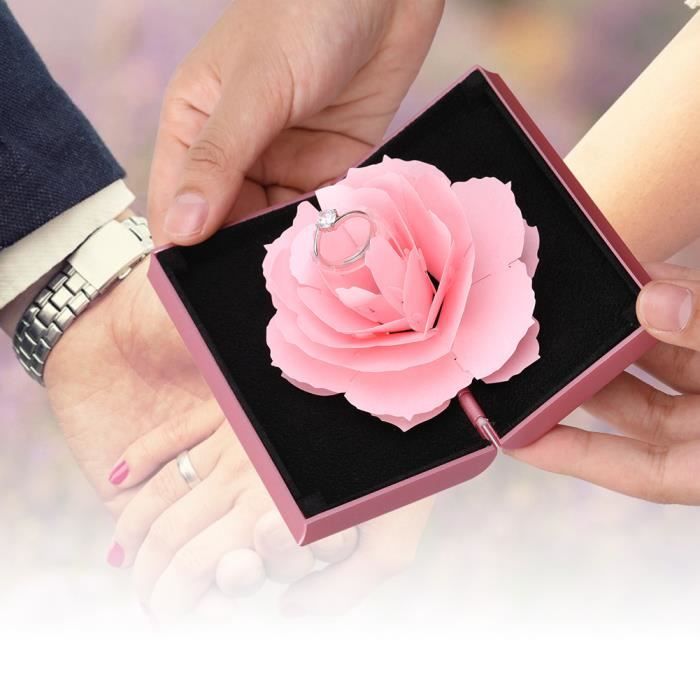Boîte à Bague Fiançailles Rose 3D Pop-up - Design Romantique Pour Proposition - Rouge, 13x7.4x2.6cm