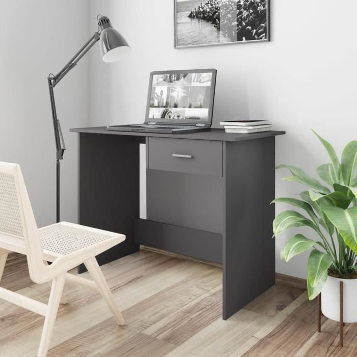 Bureau - Aggloméré - Gris - 100 x 50 x 76 cm - Avec tiroir