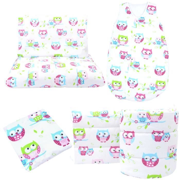 Callyna ® drap housse housse de couette Set lit bébé 5 pcs : Tour complet 100% Fabrication Union Européenne Animaux en Forêt gigoteuse 3-12 mois taie 