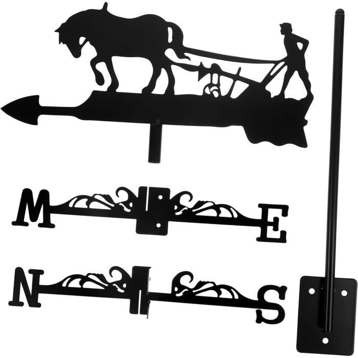 Figurine Piquet Jardin Cheval Métal Noir - Sculpture Décoration Extérieure Ferme