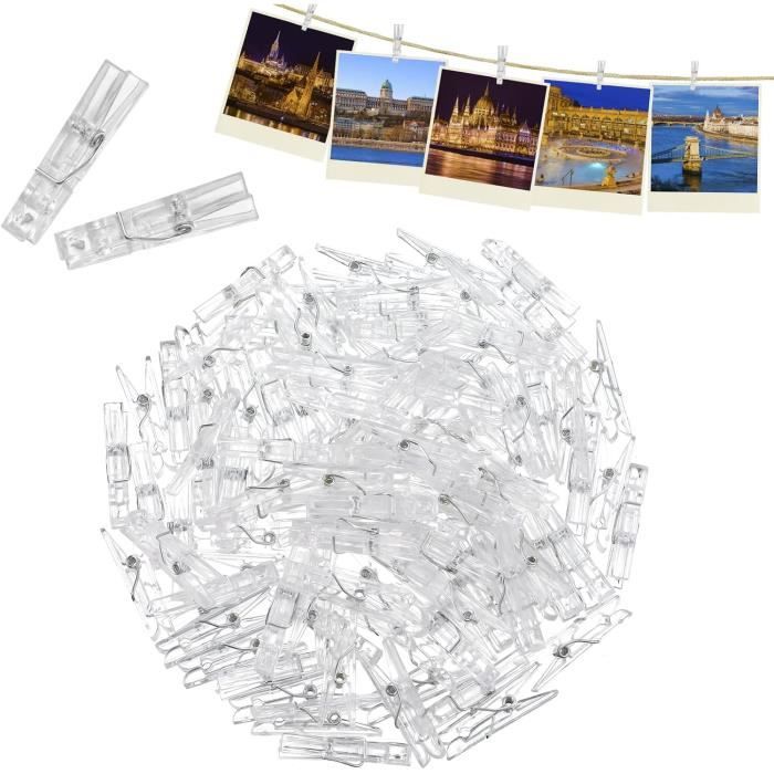 Lot de 20 pinces à ressort autocollantes en plastique transparent pour décoration Lot de 20 pinces à ressort autocollantes en plastique transparent pour décoration