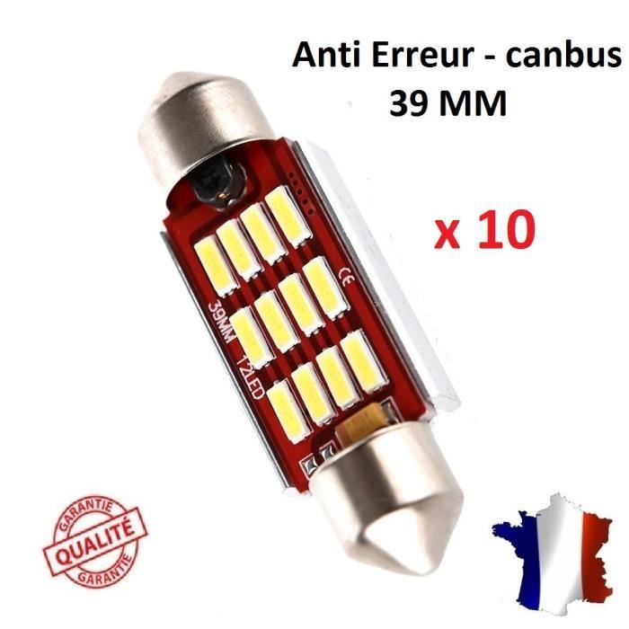 Ampoules Navette LED 41mm Plafonnier Voiture - Lot 8 Ampoules Plaque Immatriculation Intérieur Blanc 36 LED