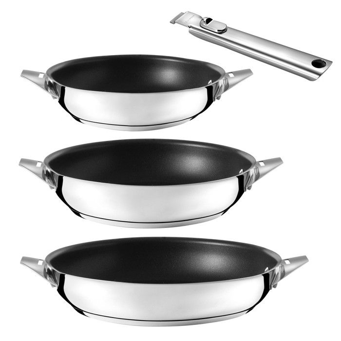 Eclipse - Lot de 3 poêles 20-24-28 cm avec revêtement céramique et poignée amovible inox Eclipse - Lot de 3 poêles 20-24-28 cm avec revêtement céramique et poignée amovible inox