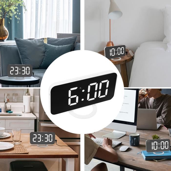 Horloge Miroir Led Réveil Numérique Miroir Horloge Thermomètre Horloge