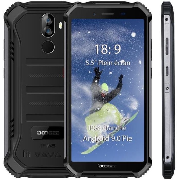 Vente T&eacute;l&eacute;phone portable DOOGEE S40 Smartphone 4G Etanche IP68 Antichoc Antipoussière Débloqué 5.5 Po écran  4650mAh Batterie 3Go + 32Go Android 9.0 - Noir pas cher