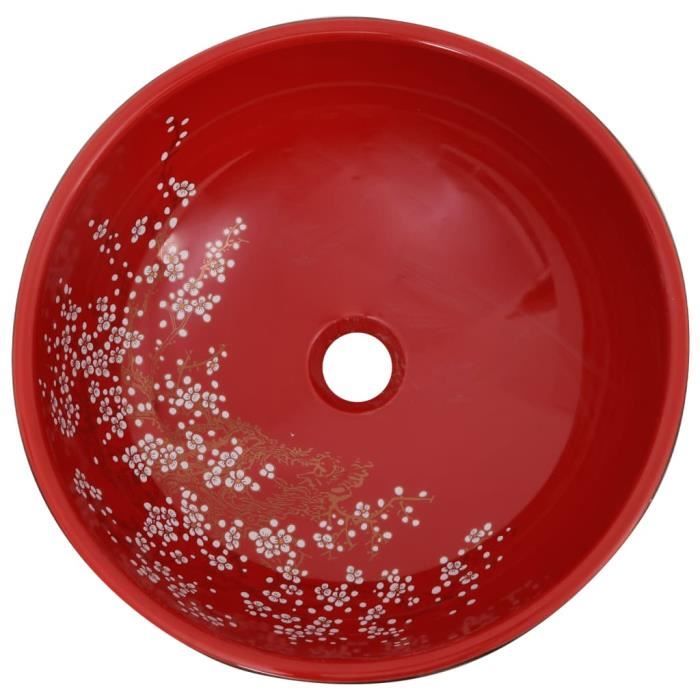 Drfeify Vasque à poser noir et rouge rond Φ41x14 cm céramique 130994 ...