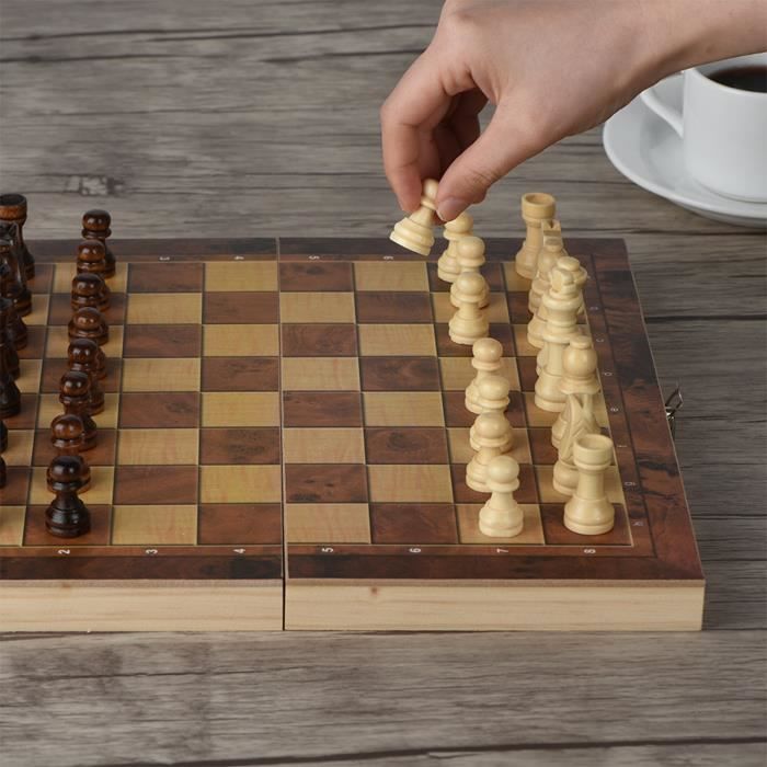 Jeu D'échecs En Bois Pliable 3 En 1 – Échecs, Dames Et Backgammon – Plateau 24x24x2 Cm – Voyage, Famille, Anniversaire – Fait Main, Non Magnétique