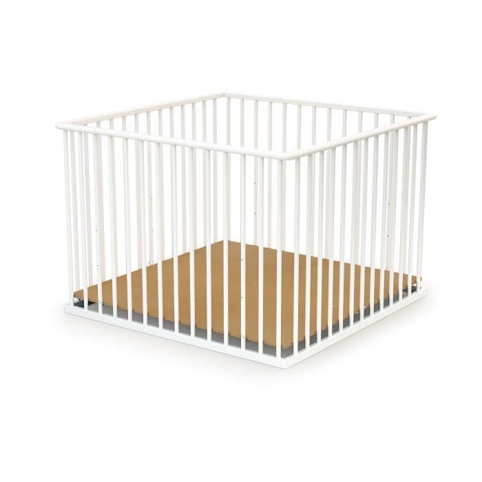 Parc bébé en bois FORMULA BABY - Blanc - 100x100 cm - Fond PVC réglable - De 0 à 24 mois