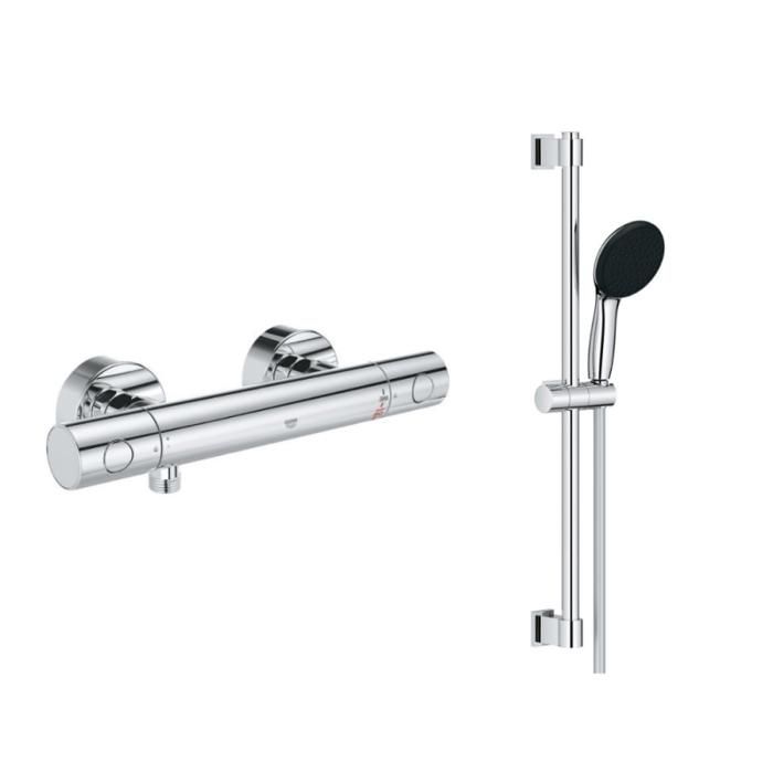 Grohe Mitigeur thermostatique douche Grohtherm 800 + barre de douche + porte savon + douchette Tempesta