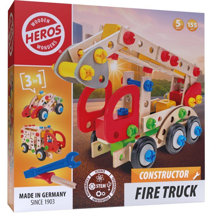 HEROS Constructor Camion de pompier à construire En bois 100 % certifié FSC® 155 pièces Dès