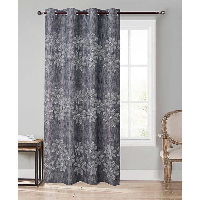 Rideau Occultant Imprimé Fleur Anthracite 140 X 260 Cm