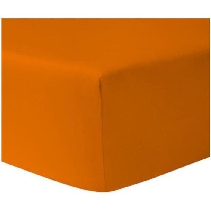 Drap Housse - Coton - 160 x 200 cm - Orange - Grand Bonnet - 57 fils/cm2 Drap Housse - Coton - 160 x 200 cm - Orange - Grand Bonnet - 57 fils/cm2