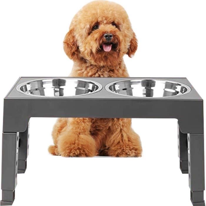 Comparer les prix de Gamelles Chiens Surélevées de 4 Hauteurs Réglable Avec 2 Gamelles en Acier Inoxydable Pour Chiens de Différentes Tailles Gris