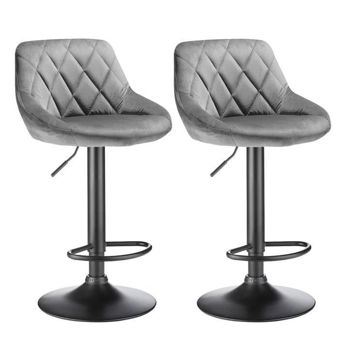 Chaises de Bar KEDIA - Réglables en hauteur et pivotantes à 360° - Design ergonomique - Lot de 2 - Gris clair