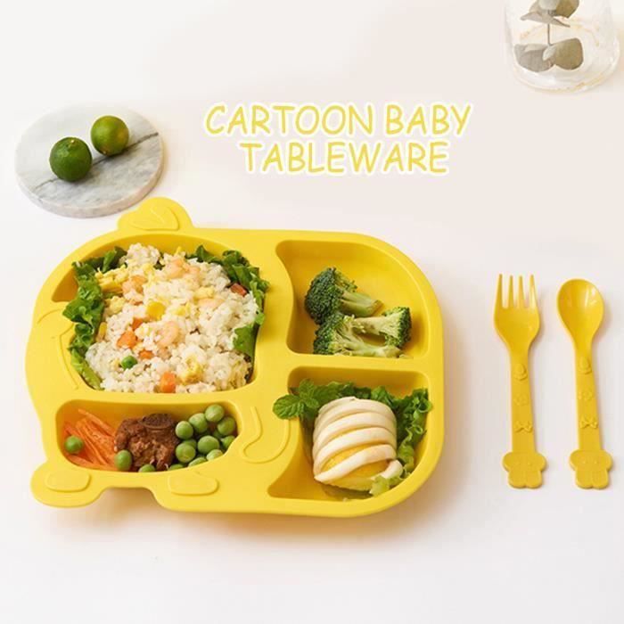 Set De Vaisselle Pour Enfant En Silicone - Assiette Abeille Et Couverts - Léger, Sans BPA, Facile à Transporter