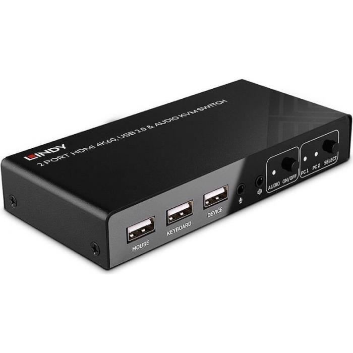 KVM Switch - Lindy - 2 Ports - HDMI 4K60 - USB 2.0 - Audio