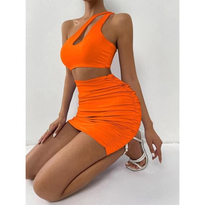 Robe Courte Femme ELLE - Taille M - Plissée, Dos à Nœud, Manches Ballon - Style Rétro