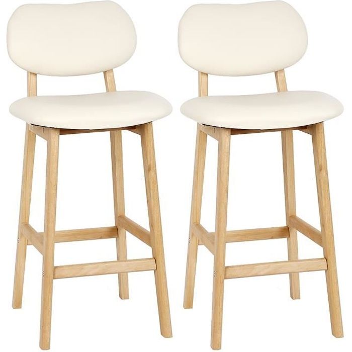 tabouret de bar lot de 2,tabouret de cuisine design en cuir artificiel et bois,beige