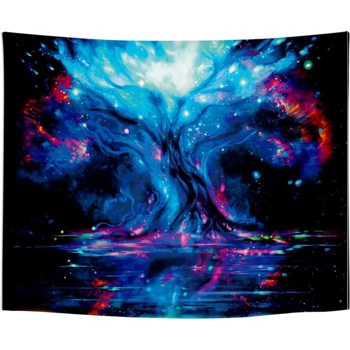 Arawat Tapisserie Murale Arbre De Vie – Motif Soleil/lune Psychédélique – 150x200 Cm – Noir Et Or – Décoration Bohème