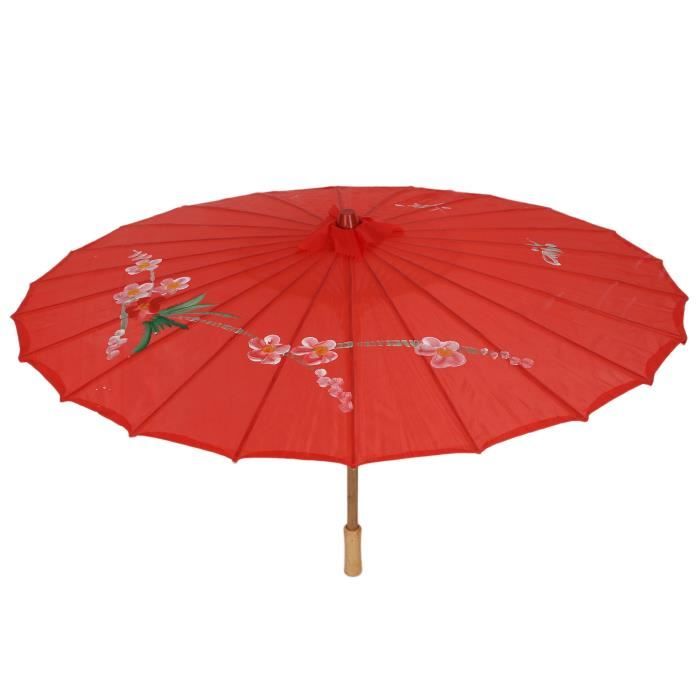 Parapluie Chinois En Papier Huilé Motif Floral Rouge - Parasol Oriental Fait à La Main Pour Décoration, Photo, Costume Et Fête